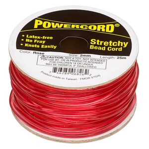 Cord, Powercord®, elastic, rose, 2mm, 21.5-pound test. Sold per 25-meter spool.