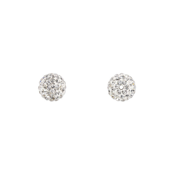 Bead, glass rhinestone / epoxy / resin, white and clear, 12mm round. Sold individually. image number 0