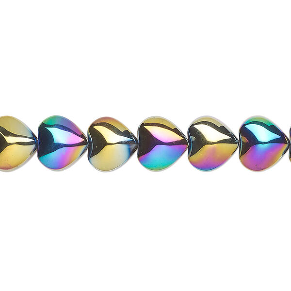 Bead, pressed glass, opaque iris multicolored, 8mm heart. Sold per 15-1/2" to 16" strand. image number 0