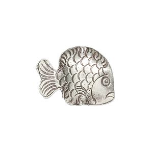 Bead, Hill Tribes, antiqued sterling silver, 22x17mm fish. Sold individually.
