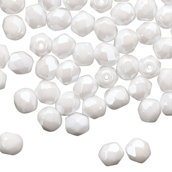 Bead Preciosa Czech fire-polished glass 1pkg60, 6mm faceted round, opaque alabaster snow white luster image number 0