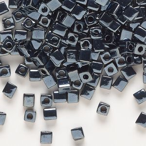 Seed bead, Miyuki, glass, pkg/250g, 3.5-3.7mm square, opaque metallic hematite (SB-451).