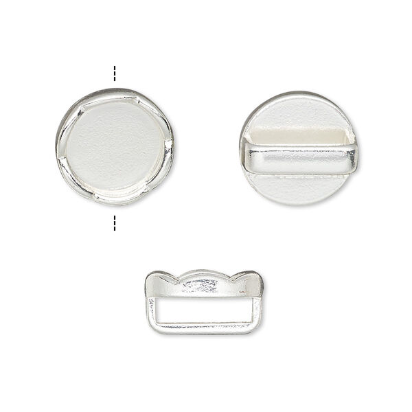 Slide, silver-finished "pewter" (zinc-based alloy), 13mm round with scalloped edge and 10mm round setting, 10x2.5mm hole. Sold per pkg of 6. image number 0
