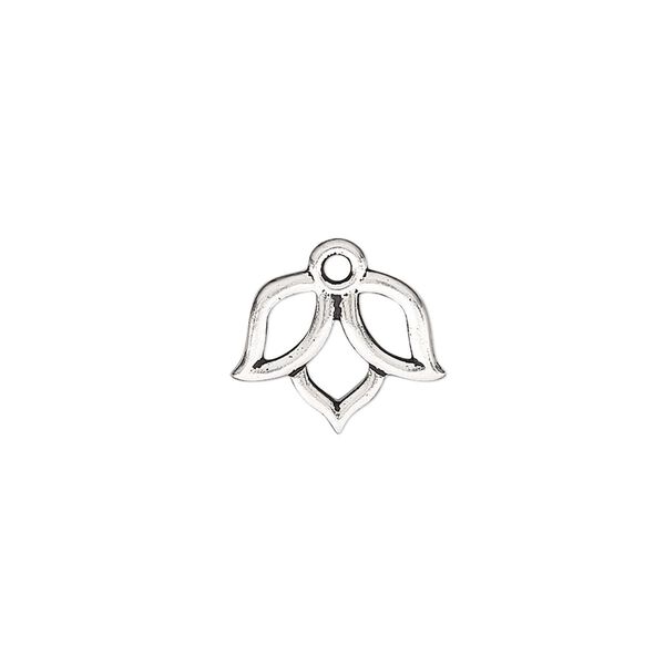 Charm, TierraCast®, "Make a Statement" collection, antique silver-plated pewter (tin-based alloy), 14x11mm double-sided open lotus with renewal theme. Sold per pkg of 20. image number 0