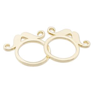 Ring, gold-finished "pewter" (zinc-based alloy), 2.75mm wide with 29x9mm mustache, size 8. Sold per pkg of 2.