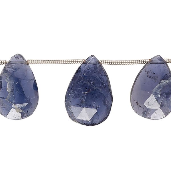 Iolite 1pkg12, hand-cut top-drilled faceted puffed teardrop bead natural 13x9mm-19x12mm image number 0