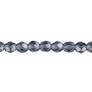 Bead, Czech fire-polished glass, translucent Montana blue, 6mm faceted round. Sold per 15-1/2" to 16" strand, approximately 65 beads.