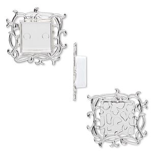 Component, silver-plated "pewter" (zinc-based alloy), 35x35mm square with vines and 17x17mm non-calibrated square setting. Sold individually.