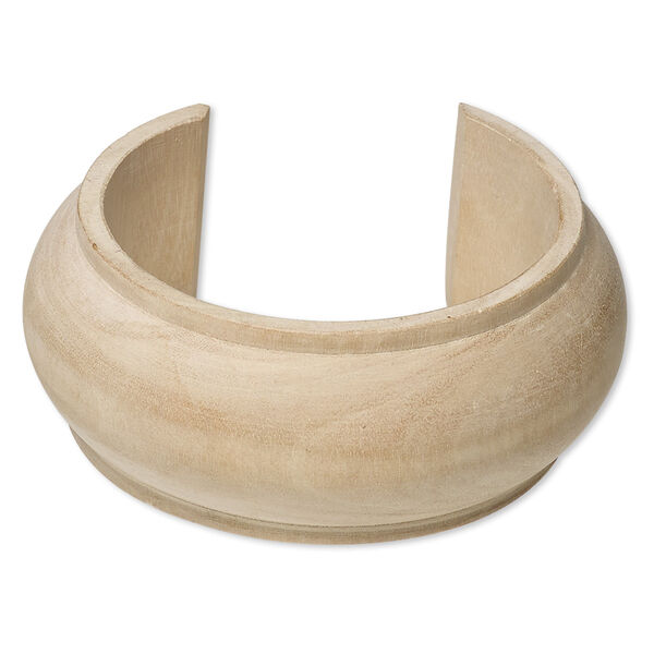 Bracelet, cuff, wood (natural), 35mm wide hand-carved domed band, 7-1/2 inches. Sold individually. image number 0