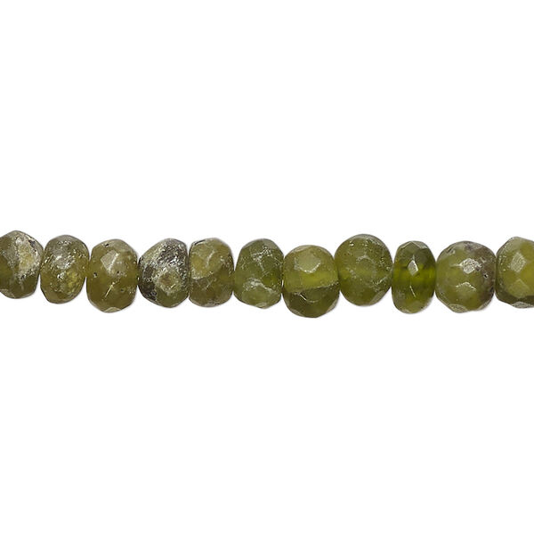 Bead, vesuvianite (natural), dark, 5x3mm-6x5mm hand-cut faceted rondelle, C- grade, Mohs hardness 6-1/2. Sold per 14-inch strand, approximately 85 beads. image number 0