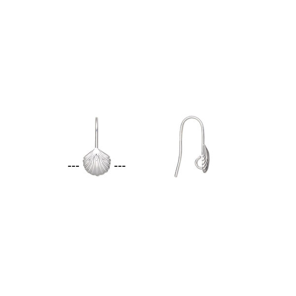 Ear wire, silver-plated brass, 17mm fishhook with 8.5x8mm shell and hidden open loop, 21 gauge. Sold per pkg of 5 pairs. image number 0