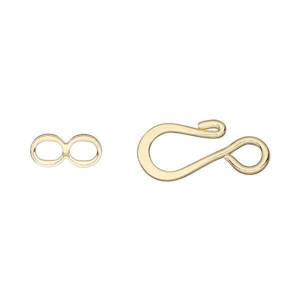 Clasp, hook-and-eye, gold-plated brass, 12.5x8.5mm flat wire. Sold per pkg of 100. image number 0