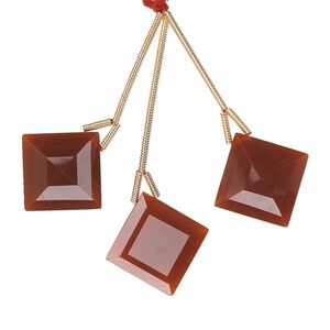 Carnelian 1pkg3, hand-cut top-drilled faceted diamond bead 18mm