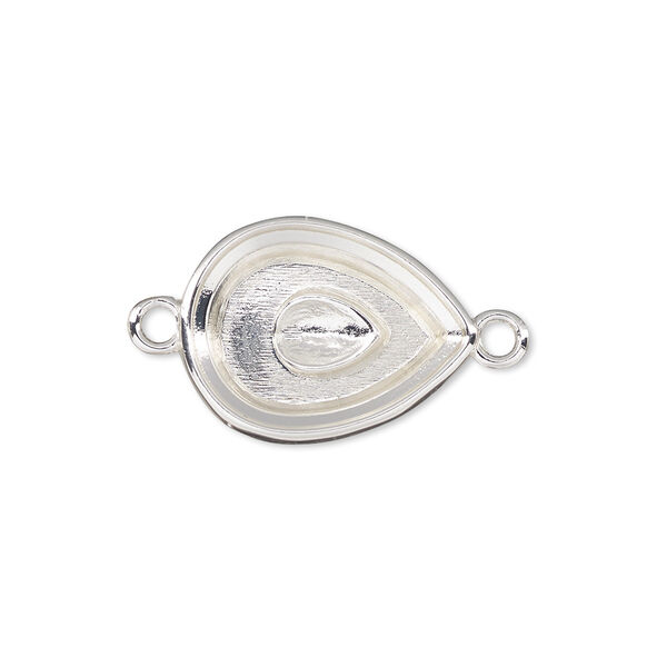 Link, Almost Instant Jewelry®, silver-plated "pewter" (zinc-based alloy), 20x15mm teardrop with 18x13mm pear setting. Sold per pkg of 2. image number 0