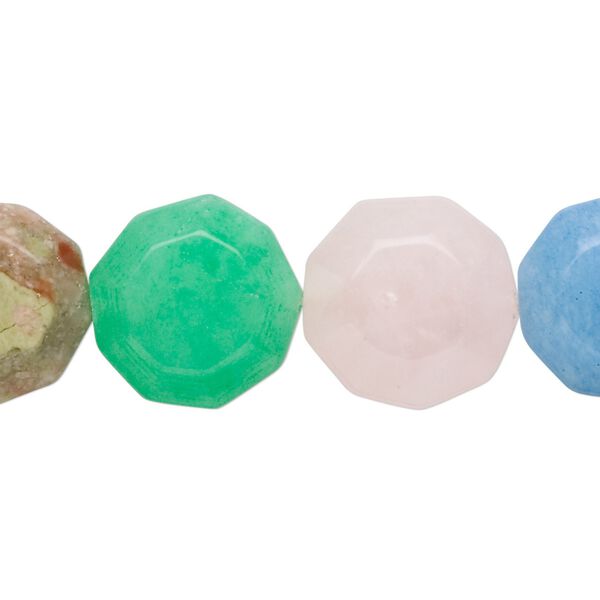 Multi-gemstone / glass 1pkg1, faceted puffed round bead 15.5-16 inch 15mm image number 0
