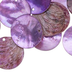 Drop, mussel shell (dyed / coated), light purple, 20mm flat round. Sold per pkg of 25.