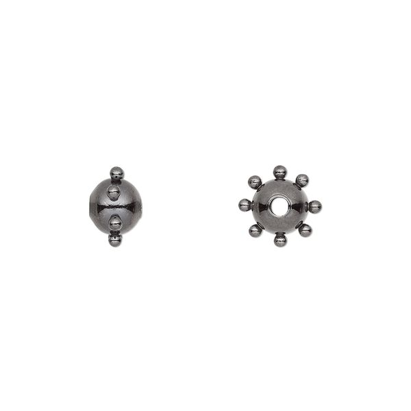 Bead, gunmetal-plated steel, 8x6mm studded round. Sold per pkg of 10. image number 0