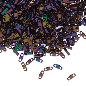Seed bead, TILA®, glass, pkg/5g, 5x1.2mm quarter tila rectangle, opaque iris dark plum, (QTL-454).