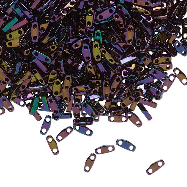 Seed bead, TILA®, glass, pkg/5g, 5x1.2mm quarter tila rectangle, opaque iris dark plum, (QTL-454). image number 0