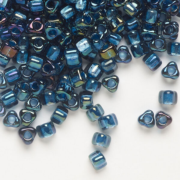 Seed bead, Miyuki 1pkg10g, glass, #5 triangle, transparent metallic blue inside dyed color blue (TR-1831) image number 0