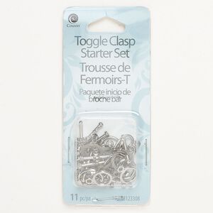 Clasp toggle mix 1pkg11 "pewter" (zinc alloy), antique silver-finished brass 1-strand