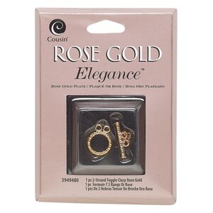 Clasp, toggle, rose gold-plated copper and lacquer, 11.5mm 2-strand round with rope design. Sold individually.