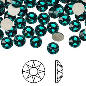 Flat back 144pk emerald foil back, Crystal Passions® 6.32-6.5mm rose round SS30 2088