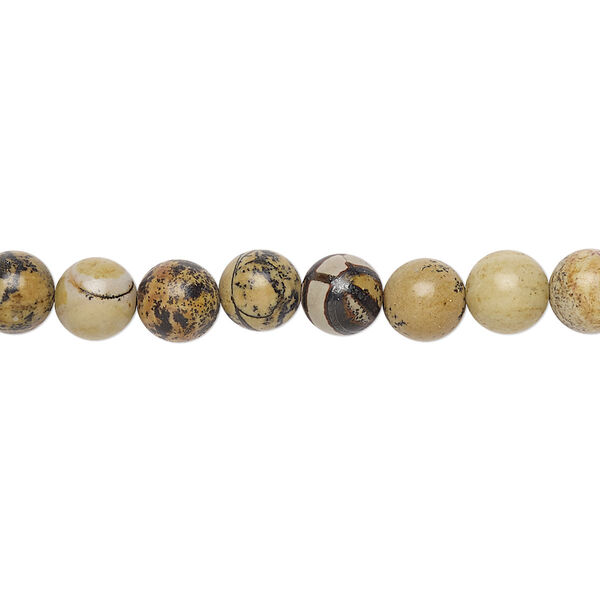 Bead, landscape stone (natural), 6mm round, B grade, Mohs hardness 3-1/2 to 4. Sold per 15-1/2" to 16" strand. image number 0