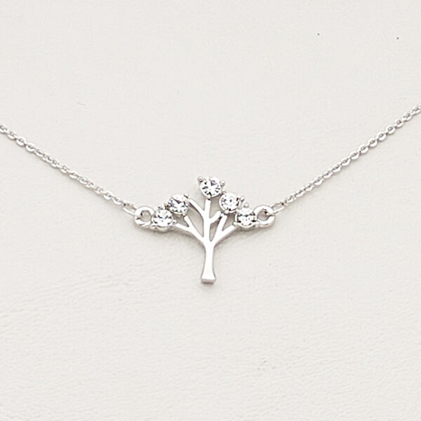 Necklace, Czech glass rhinestone / imitation rhodium-plated steel / brass / "pewter" (zinc-based alloy), clear, 20x18mm tree, 17 inches with 2-inch extender chain and lobster claw clasp. Sold individually. image number 0