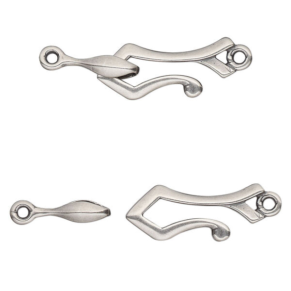 Clasp, JBB Findings, hook-and-eye, antique silver-plated brass, 26x8.5mm. Sold individually. image number 0