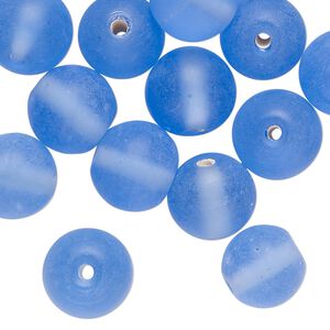 Bead, lampworked glass, translucent frosted sapphire blue, 11x12mm round. Sold per 2-ounce pkg of approximately 25 beads.