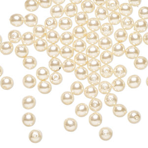 Bead 1pkg100, Czech pearl-coated glass druk, opaque beige, 4mm round.