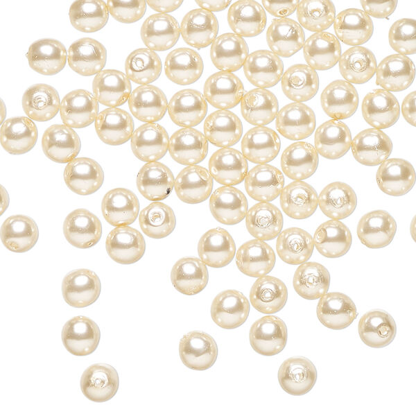 Bead 1pkg100, Czech pearl-coated glass druk, opaque beige, 4mm round. image number 0