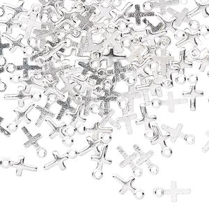 Drop, silver-plated brass, 5.5x4mm cross. Sold per pkg of 50.