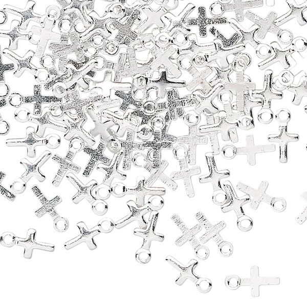 Drop, silver-plated brass, 5.5x4mm cross. Sold per pkg of 50. image number 0