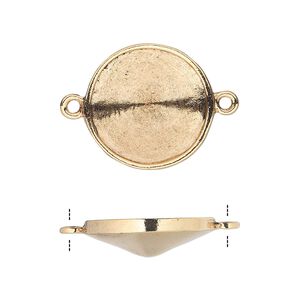 Link, Almost Instant Jewelry®, antique gold-plated pewter (tin-based alloy), 21mm round with 18mm rivoli setting. Sold individually.