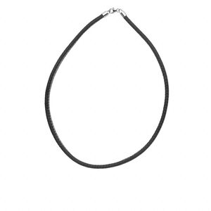 Necklace, brass mesh over leatherette cord and imitation rhodium-plated sterling silver, black, 3-4mm, 16 inches with lobster claw clasp. Sold individually.