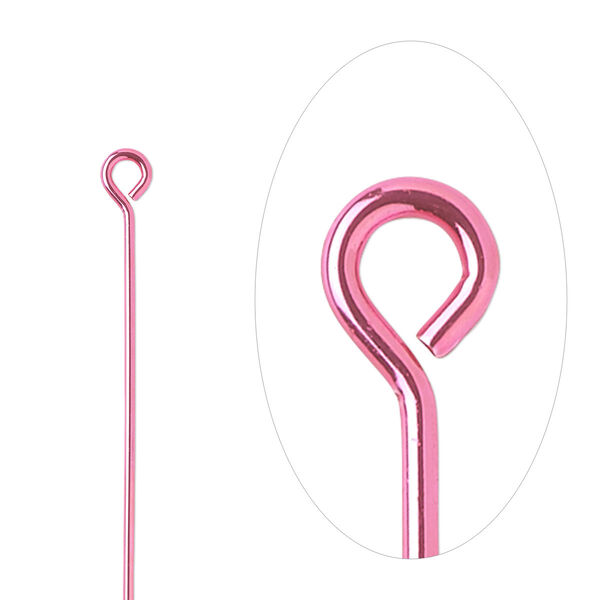 Eye pin, electro-coated brass, pink, 3 inches, 21 gauge. Sold per pkg of 10. image number 0