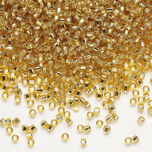 Seed bead, Dyna-Mites™, glass, pkg/1/2kg, #11 round, transparent silver-lined medium gold, (62:SR 11/0 SR).