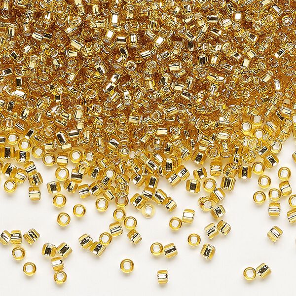 Seed bead, Dyna-Mites™, glass, pkg/1/2kg, #11 round, transparent silver-lined medium gold, (62:SR 11/0 SR). image number 0