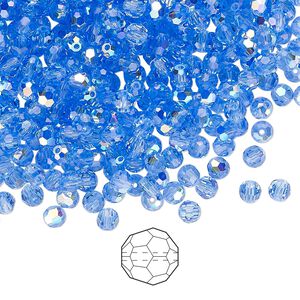 Bead 144pk sapphire AB, Preciosa Czech crystal 3mm round