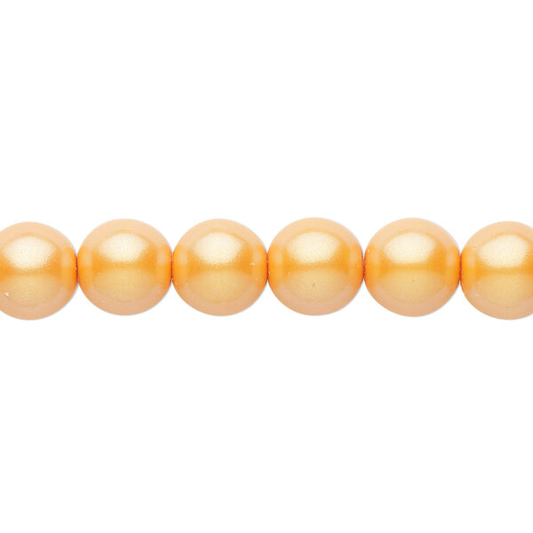 Bead, Czech pearl-coated glass druk, opaque iridescent orange, 8mm round. Sold per 15-1/2" to 16" strand. image number 0