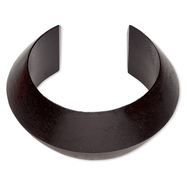 Bracelet, cuff, painted wood (waxed), black, 35mm wide hand-carved peaked band, 8 inches. Sold individually. image number 0