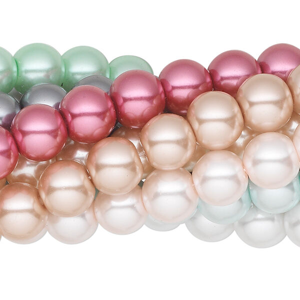 Bead, glass pearl, assorted colors, 8mm round. Sold per pkg of (10) 30-inch strands. image number 0