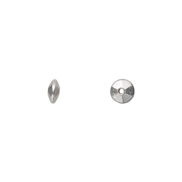 Bead, antique silver-plated "pewter" (zinc-based alloy), 6x3mm double-sided faceted smooth saucer. Sold per pkg of 100. image number 0