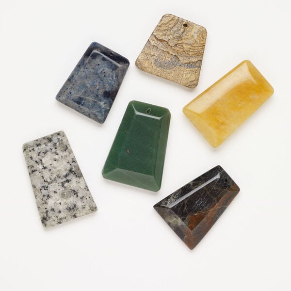 Multi-gemstone 1pkg6, top-drilled puffed / flat trapezoid focal mix 34x28mm-48x37mm image number 0