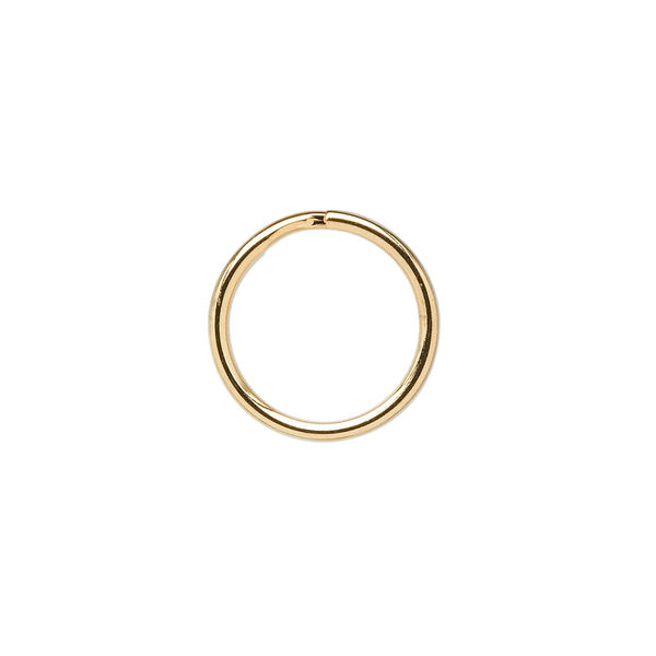 Split ring, gold-finished steel, 15mm round, 13.6mm inner diameter. Sold per pkg of 100. image number 0