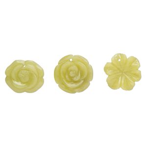 Serpentine 1pkg3, top-drilled carved flower drop natural mix 21x24mm-25x25mm