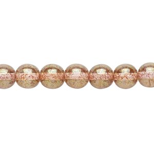 Bead, Czech glass druk, translucent pink luster, 8mm round. Sold per 15-1/2" to 16" strand.