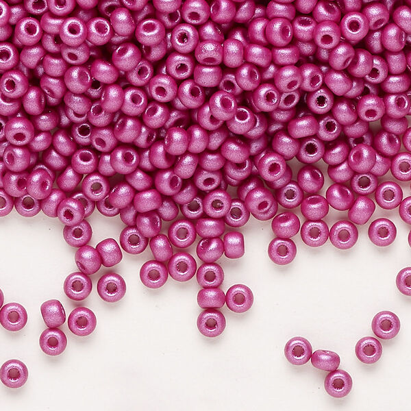 Seed bead, Preciosa Ornela Czech glass, pkg/500g, #8 rocaille, opaque PermaLux dyed purple chalkwhite, (22013). image number 0